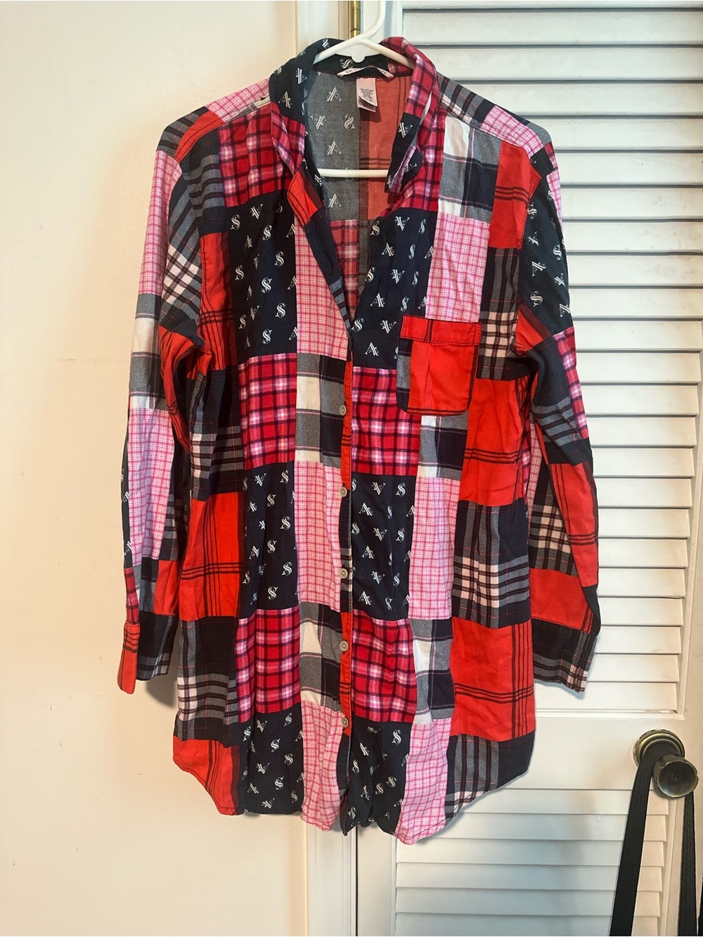 Victoria's Secret Red  Plaid Flannel Button-Up Gown size women’s small Patchwork